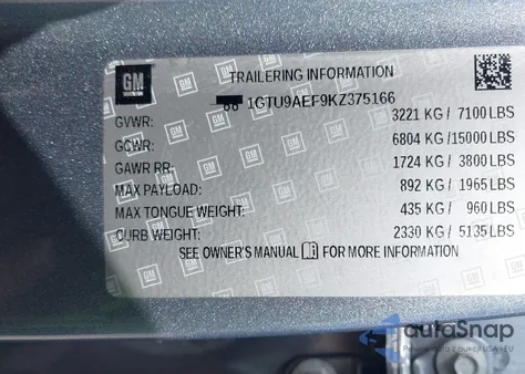 2019 GMC Sierra 1500 из США, поврежденный, VIN 1GTU9AEF9KZ375166